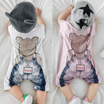 British next kid baby jumpsuit summer baby short-sleeved cotton fart clothing newborn summer climbing clothes tide