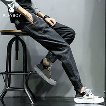 Playboy mens jeans 2021 new Korean version of the trend wild autumn and winter trend brand loose drawstring trousers