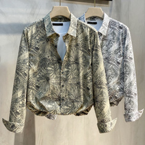 2021 Spring and Autumn Flower Blouse Men Long Sleeve Slim Korean Fashion Handsome Fashion Handsome Beautiful Print Casual Shirt
