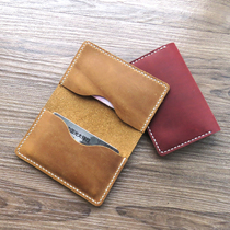 Handmade leather business card holder Crazy Horse pickup bag Pure cowhide womens card bag Mens card set Business card bag womens card holder