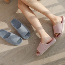 Japanese-style spring and autumn four seasons couples home household indoor floor non-slip thick bottom cotton and linen slippers female children mute male