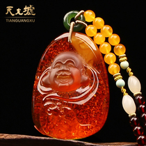 Tianguang Hui natural amber Beeswax pendant Yellow honey amber Buddha pendant Men and women Buddha pendant with certificate