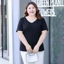 Black short-sleeved t-shirt womens 2022 new summer dress with a large size T-shirt 200 catties loose belly-covering cotton top