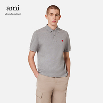 AMI mens classic love cotton solid color casual simple youth popular short-sleeved polo shirt