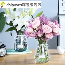 Nordic creative glass vase transparent color hydroponic Rose lily vase ornaments living room flower arrangement