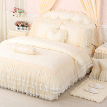 Clever life Princess wind bed four-piece set of pure cotton bed skirt style bedspread duvet cover European lace edge padded cotton