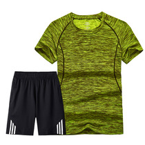 Sports Suit Men Short Sleeve Shorts T-Shirt Summer Fitness Running Sportswear Big Code Loose Breathable Thin
