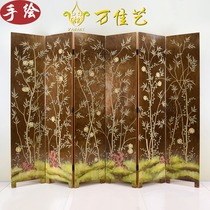  Hand-painted bamboo folding screen Bamboo paint painting folding screen partition Chinese hotel background wall gold foil entrance decoration painting