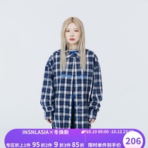 INSNLASIA original Huang Zihongfan same wash old blue plaid shirt tide brand mens and womens shirts