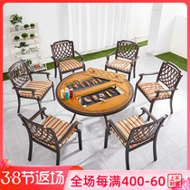 Courtyard Terrace Terrace Cast Aluminum Barbecue Table Double With Table And Chairs Home Commercial Outdoor Carbon Toasted Barbecue Multifunction Barbecue Grill