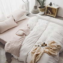Water washing cotton four-piece cotton cotton simple pure double quilt cover bed sheets three-piece student dormitory bedding