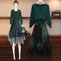 Big woman large size womens high-end 2020 early autumn new fat sister thin foreign style age-reducing suit dress trend