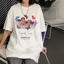 SANJATI summer New Angel butterfly print round neck short sleeve T-shirt men and women couples National tide clearance