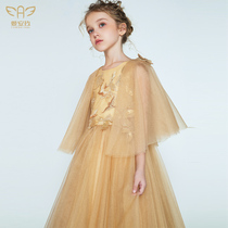 Aianjiu 2019 new golden childrens dress high-end custom princess dress girls evening dress yarn dress catwalk autumn