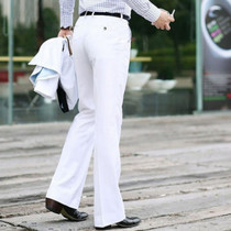 Mens white micro-flared wide-legged trousers Mens business slim straight suit pants British casual non-ironing big feet pants