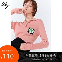 Lily winter New style POLO collar color letter pocket ribbed bottled wool sweater women 8996