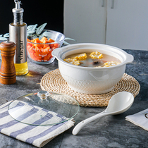 New creative household binaural ceramic soup bowl 8 inch personalized microwave oven tableware soup plate with lid soup nest to send large spoon