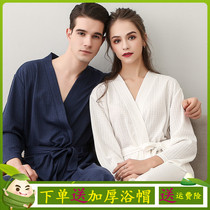 Waffle bathrobe nightgown womens thin section summer spring and autumn long paragraph couple water-absorbing quick-drying hotel mens bathrobe large size white