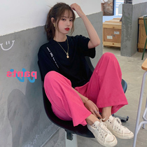 Fat sister mm size womens summer clothes loose hanging pants 2021 New High waist wide legs straight womens pants thin