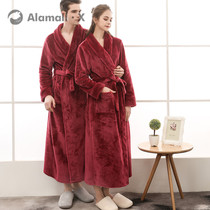 Japanese Coral Suede Couple Sleeping Burqa Woman Wedding Home Dress Red Thickened Pyjamas Men Fall Winter Flannel Suede Bathrobe