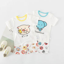 Childrens pajamas summer thin baby short-sleeved shorts suit Boy girl home air conditioning clothing summer bamboo fiber