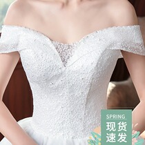 V-collar main wedding dress 2021 bride new one shoulder Korean style thin and light luxury spring women