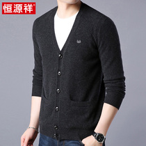 Hengyuanxiang winter mens cashmere sweater Mens V-neck pure cashmere sweater jacket sweater cashmere knitted cardigan