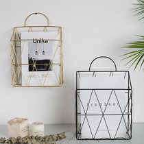 ins Nordic wall Wall Decoration Shelve Wall Hanging Book Newspaper Rack Hand Basket Creative Home Iron Art Minima Magazine Rack