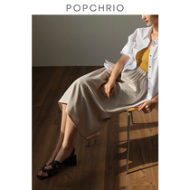 Ou Rui ◆ light and simple Joker ~ elastic waist French skirt high waist black A- line dress long female spring and autumn