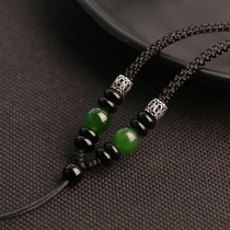 925 Silver Hetian Jasper black Rope pendant Lanyard Necklace Rope Emerald Hetian Jade Pendant rope Jade Pendant Lanyard