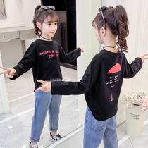 Girls  long-sleeved t-shirt pure cotton 2021 spring and autumn new middle and large children white autumn Western style top base shirt black T