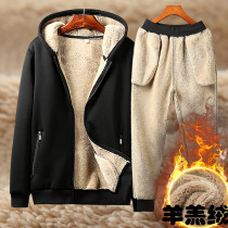 Winter plus velvet padded sports suit mens casual warm hooded sweater autumn winter large size lamb jacket