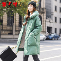 Yalu down jacket womens long knee 2021 New Tide thickened Korean version of white duck down jacket winter