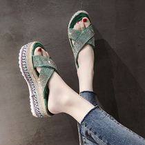 ins tide 2022 summer new net red water drill slippers women outwear fashion pine pastry thick underfloor toils