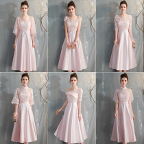 Bridesmaid dress 2021 new summer best friend group sister dress medium-long bridesmaid dress skirt pink thin wedding woman