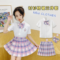 Girls jk uniform skirt set 2021 summer short sleeve dress children foreign gas water body uniform school uniform three sets primary school students