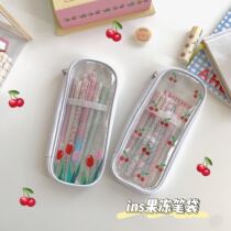 Salt Korean transparent jelly pen bag Cherry glitter bag Tulip stationery bag