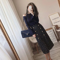 Early autumn Net red light mature late evening evening elder sister suit skirt celebrity temperament early Autumn Sweater Skirt two-piece set foreign atmosphere