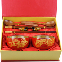 Bowl chopsticks set high-grade mahogany chopsticks solid wood chopsticks custom lettering wedding gifts to send newlyweds to wedding gifts