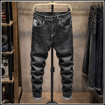2021 autumn new jeans men Korean fashion slim small feet long pants mens stretch thin ins tide