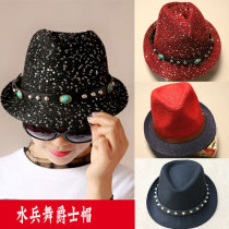 Summer straw hat men and women Jazz hat beach sun hat middle-aged and old square sailors dance gem hat