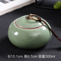 Dragon Quanqing Porcelain Tea Leaf Pot Tin Seal Gokiln Tea Leaf Pot Ceramic Purple Sand Storage Tank Ru Kiln Tea Set Large Size Powder Tank