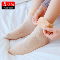 Snow socks women winter plus Velvet Moon season thickening warm postpartum black Middle tube sleep socks floor socks