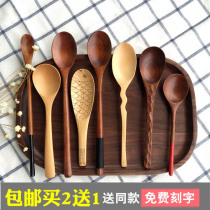 Creative long handle large wooden spoon Wooden fork Solid wooden spoon Adult eating and drinking spoon Portable wooden tableware factory price direct sales