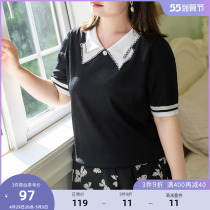 MsShe Big Code Womens Dress 2022 New Summer Academy Wind Embroidery Banged Bow Bow Bow Tie Twinning Butterfly Twinning Knitted T-shirt