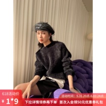 Black imitation ferret half high collar knit sweater womens winter 2021 new design feeling small and retro lazy