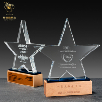 Solid Wood crystal trophy medals lettering customized creative excellent staff awards financial Bank authorization card