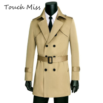 TOUCH MISS2021 new mens mid-length lapel windbreaker Korean version of the trend fashion casual all-match jacket