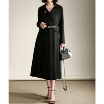 NZ Temperament Cashioning Heben Wind Double Platoon Button Small Skirt Hem Suit Collar Black Bifacial Cashmere Big Coat Womens Fur Coats