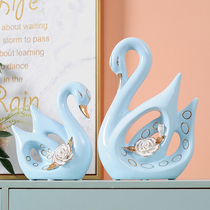 Modern Nordic home living room swan ornaments wine cabinet new room furnishings porch blue ceramic art decorations